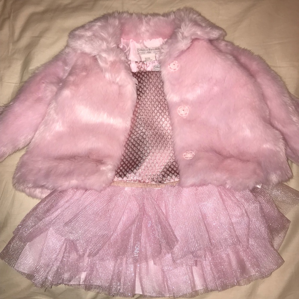 Pink tutu dress and fur jacket